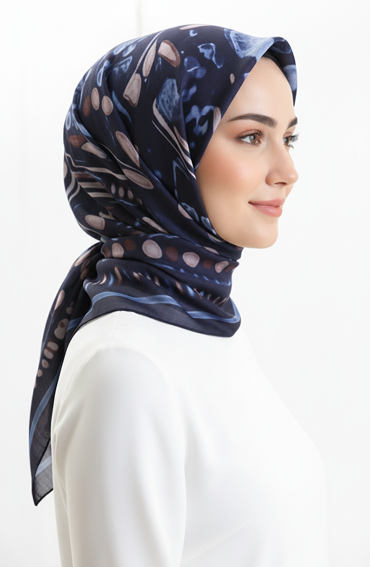Amber Patterned Scarf 70326-03 Navy Blue Indigo 70326-03