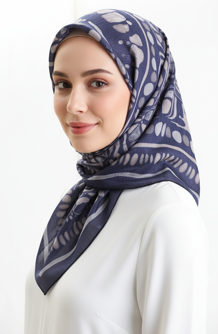 Amber Patterned Scarf 70326-07 Navy Blue Mink 70326-07