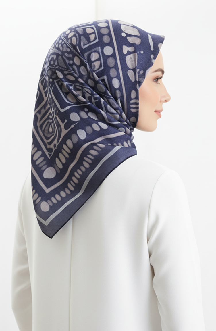 Amber Patterned Scarf 70326-07 Navy Blue Mink 70326-07