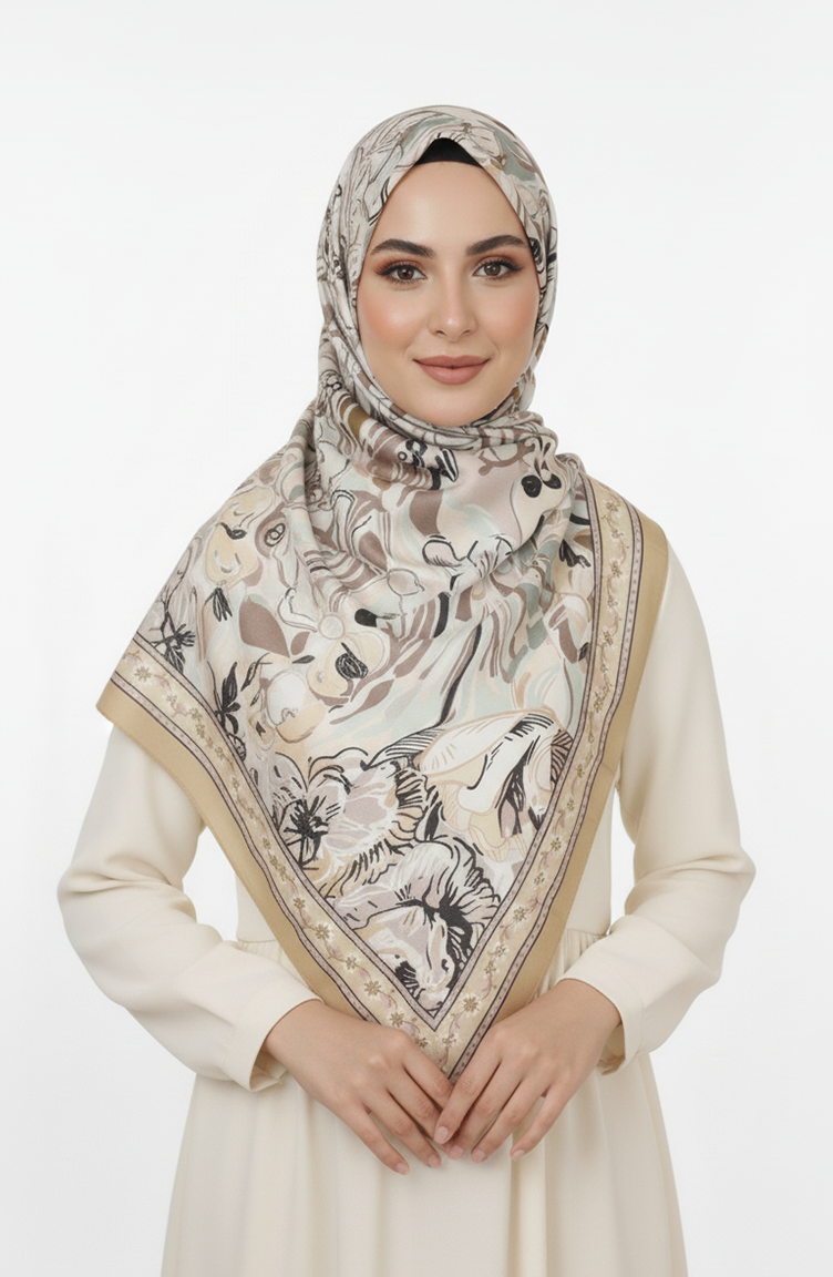 Gemusterter Baumwoll-Kokonschal 70327-01 Senfmintgrün 70327-01