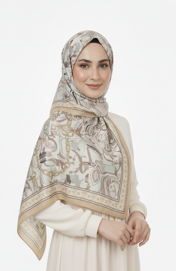 Gemusterter Baumwoll-Kokonschal 70327-01 Senfmintgrün 70327-01