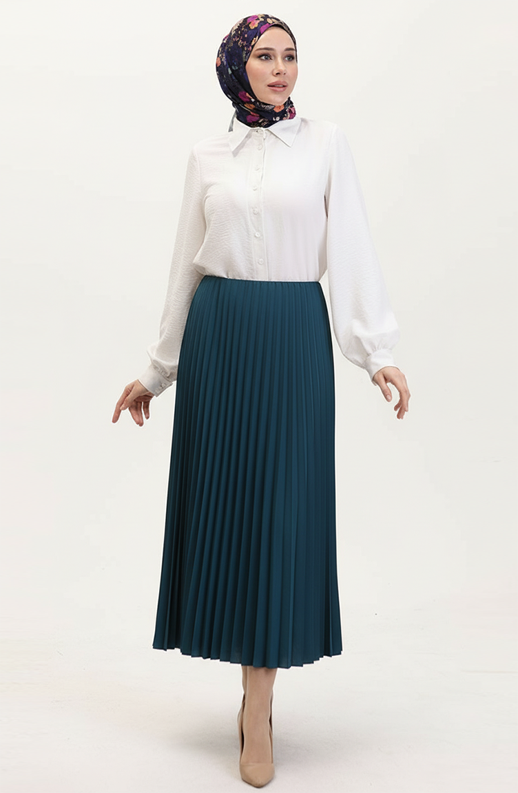 تنورة مطوية 0027-08 باللون الأخضر الزمردي 0027-07