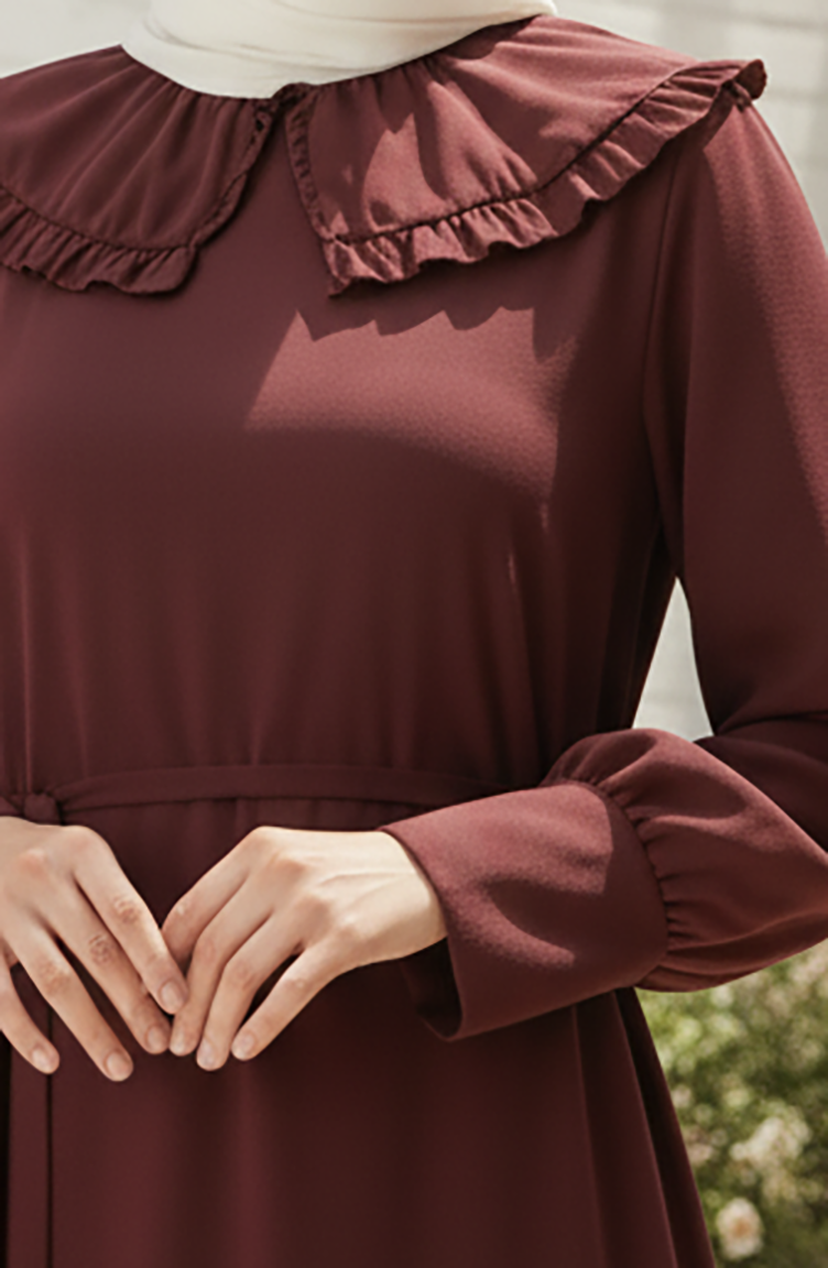 Robe Hijab à Col Volanté Et Lacets 2208-06 Marron 2208-06