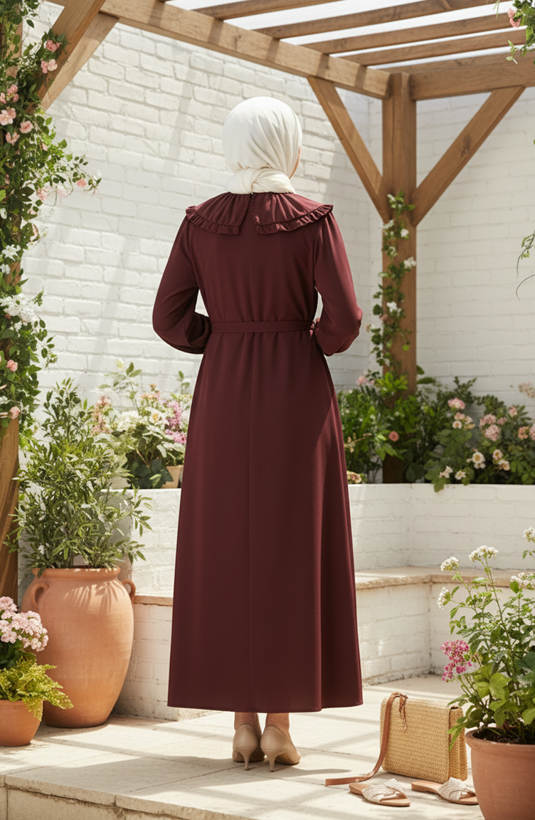 Robe Hijab à Col Volanté Et Lacets 2208-06 Marron 2208-06