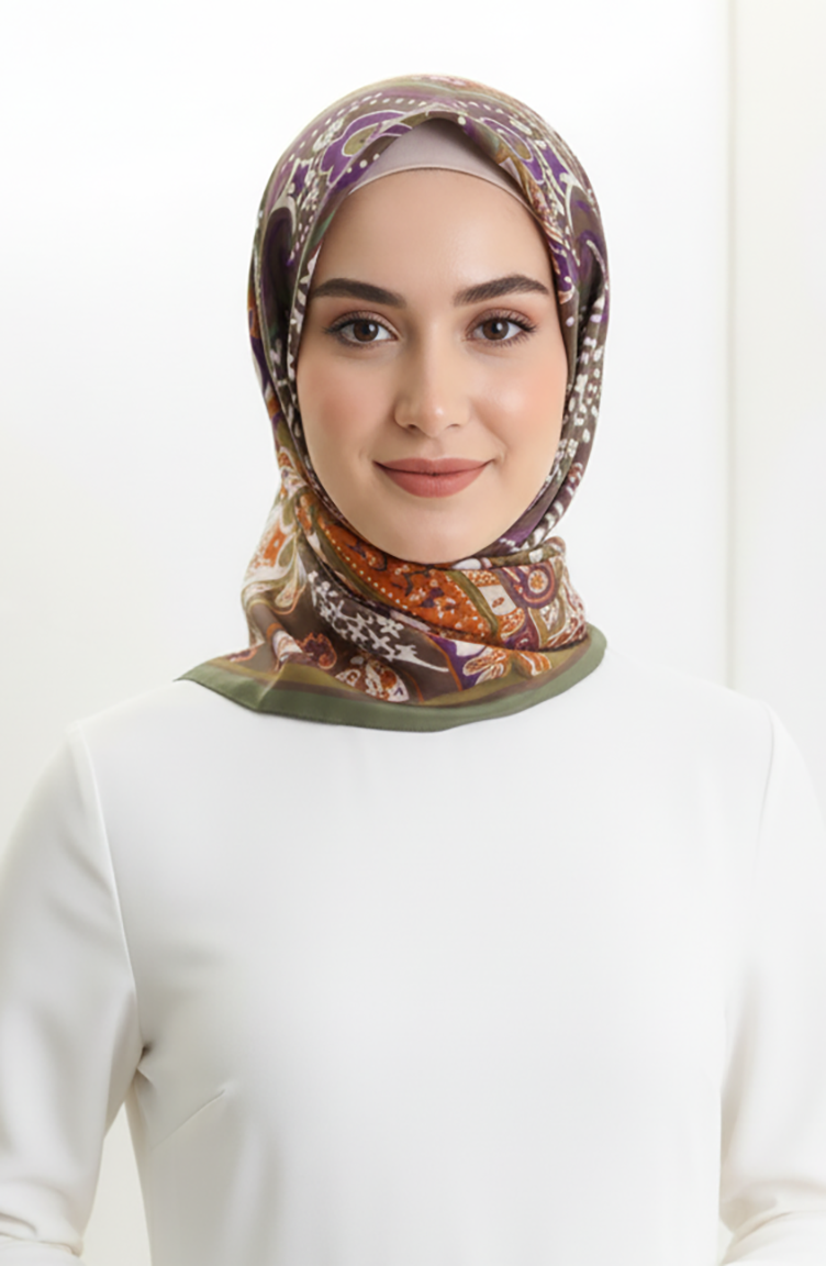 Écharpe En Cupra à Motif Karaca 81090-02 Vert Kaki 81090-02