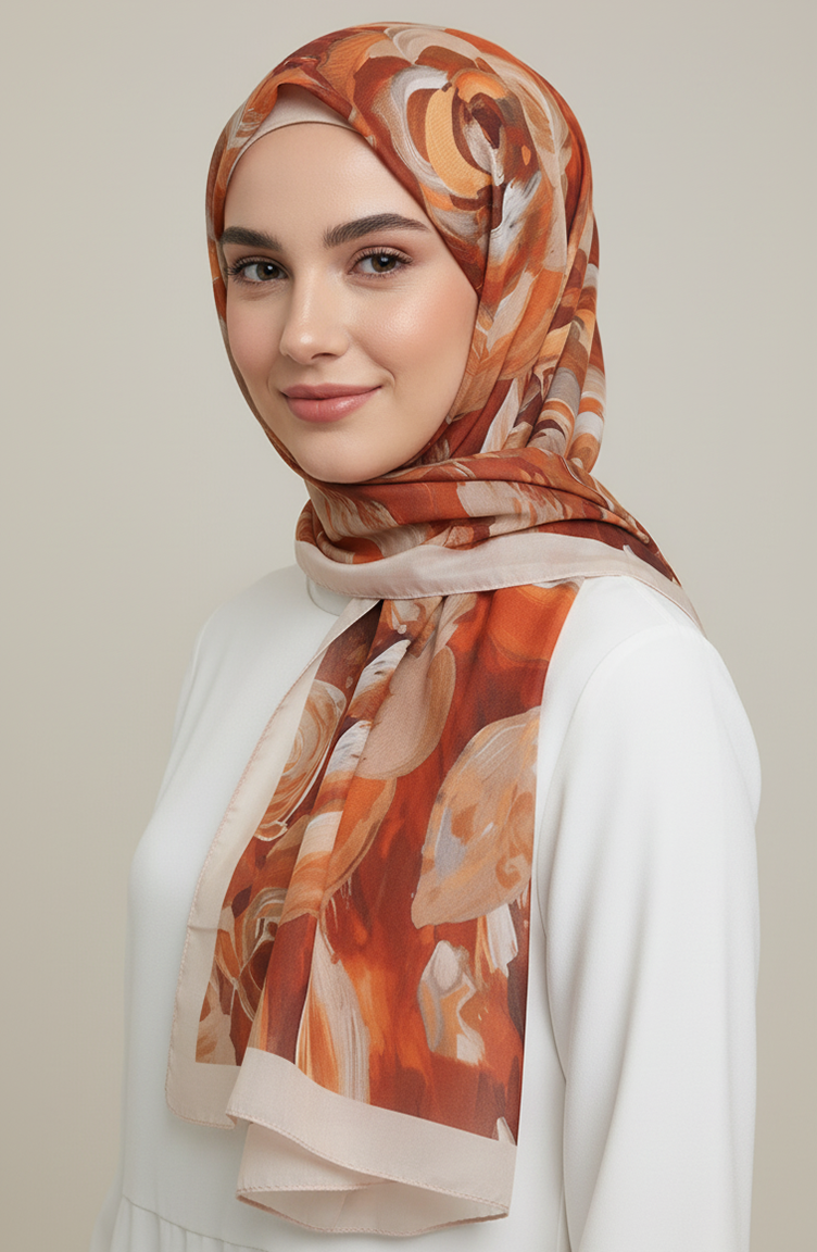 Floral Patterned Shawl 1006-02 Terracotta 1006-02