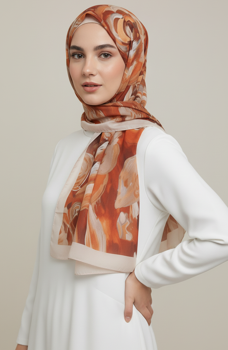 Floral Patterned Shawl 1006-02 Terracotta 1006-02