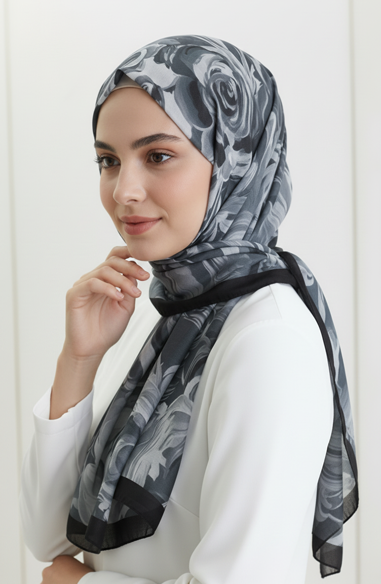 Sjaal Met Bloemenpatroon 1006-03 Grijs 1006-03