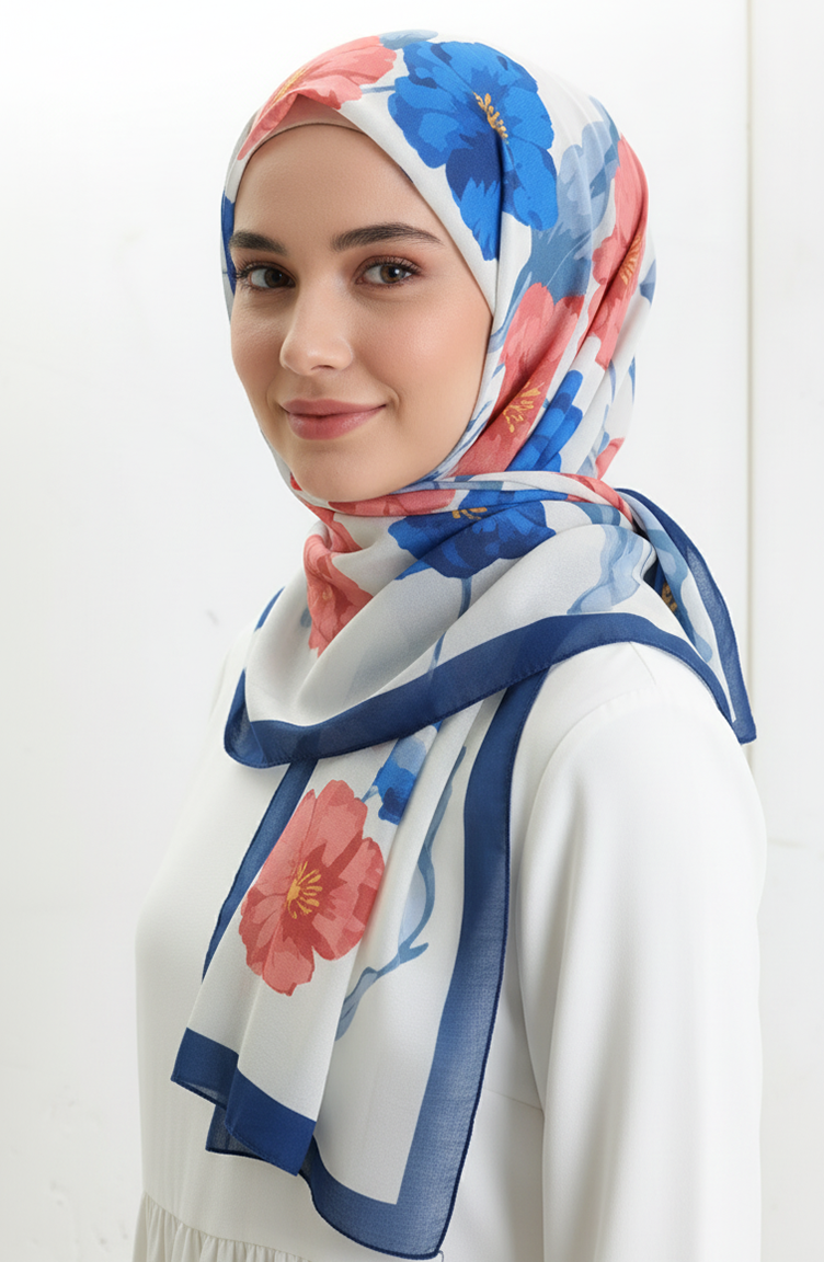 Gedessineerde Sjaal 1008-01 Marineblauw Roze 1008-01