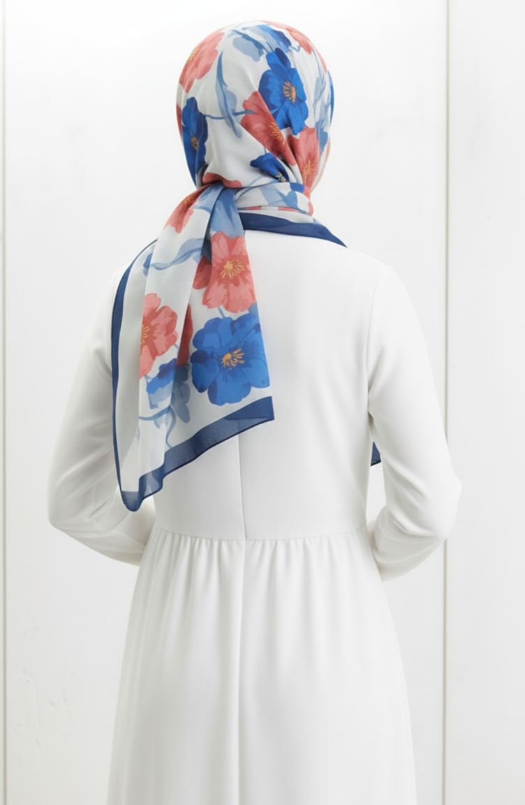 Gedessineerde Sjaal 1008-01 Marineblauw Roze 1008-01