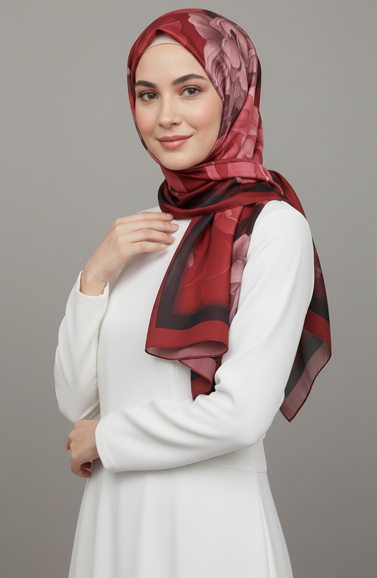 Sjaal Met Bloemenpatroon 1015-06 Bordeauxrood 1015-06