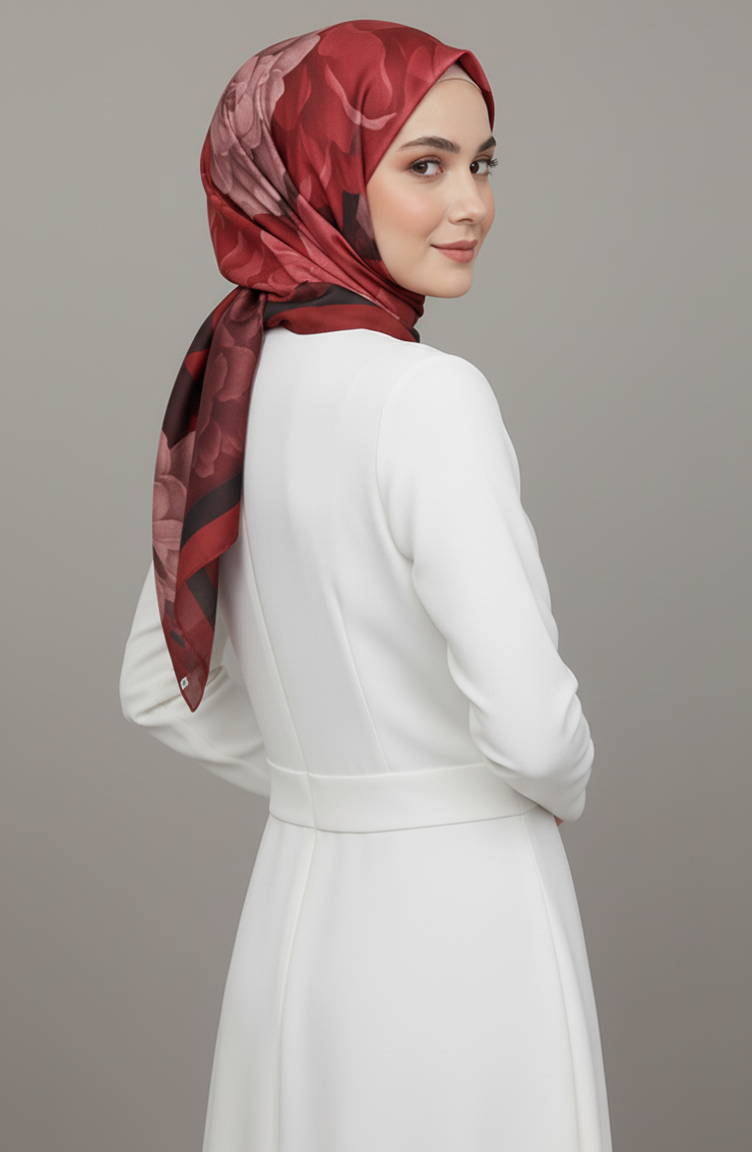 Sjaal Met Bloemenpatroon 1015-06 Bordeauxrood 1015-06