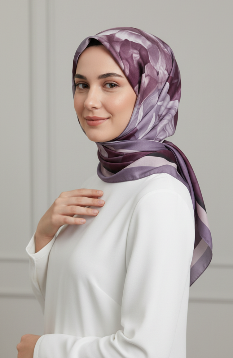 Sjaal Met Bloemenpatroon 1015-07 Paars 1015-07