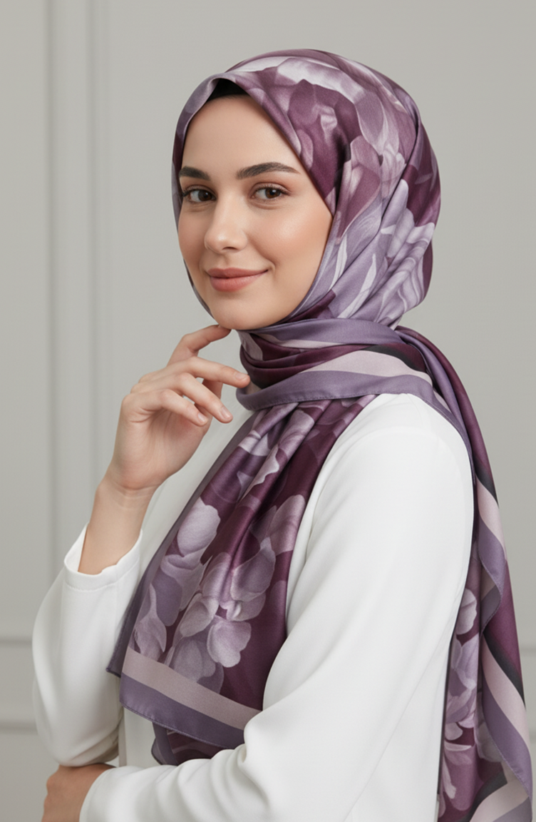 Sjaal Met Bloemenpatroon 1015-07 Paars 1015-07