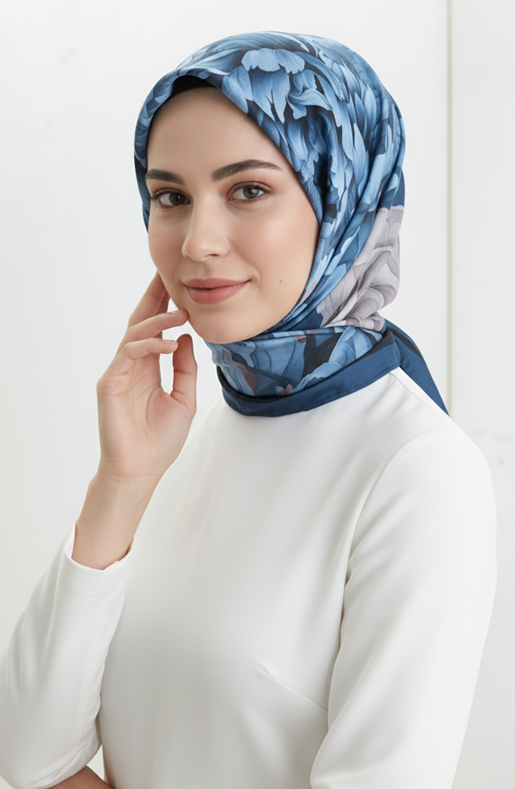 Sjaal Met Bloemenpatroon 1014-02 Marineblauw 1014-02