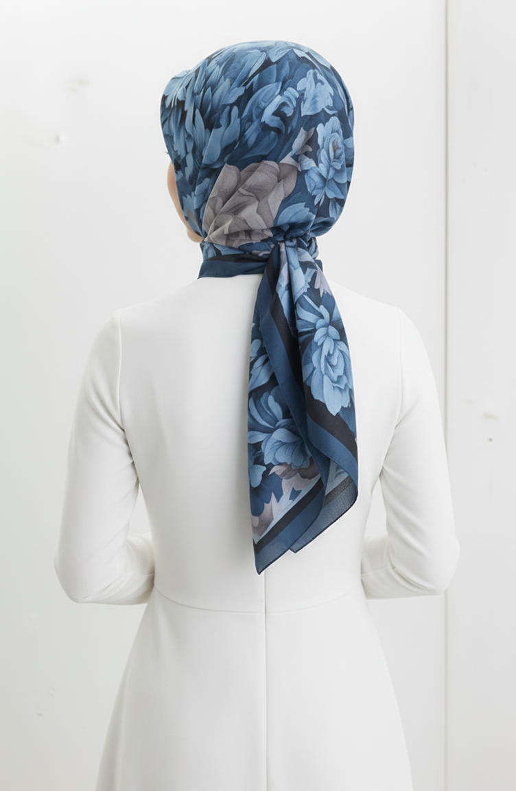 Sjaal Met Bloemenpatroon 1014-02 Marineblauw 1014-02