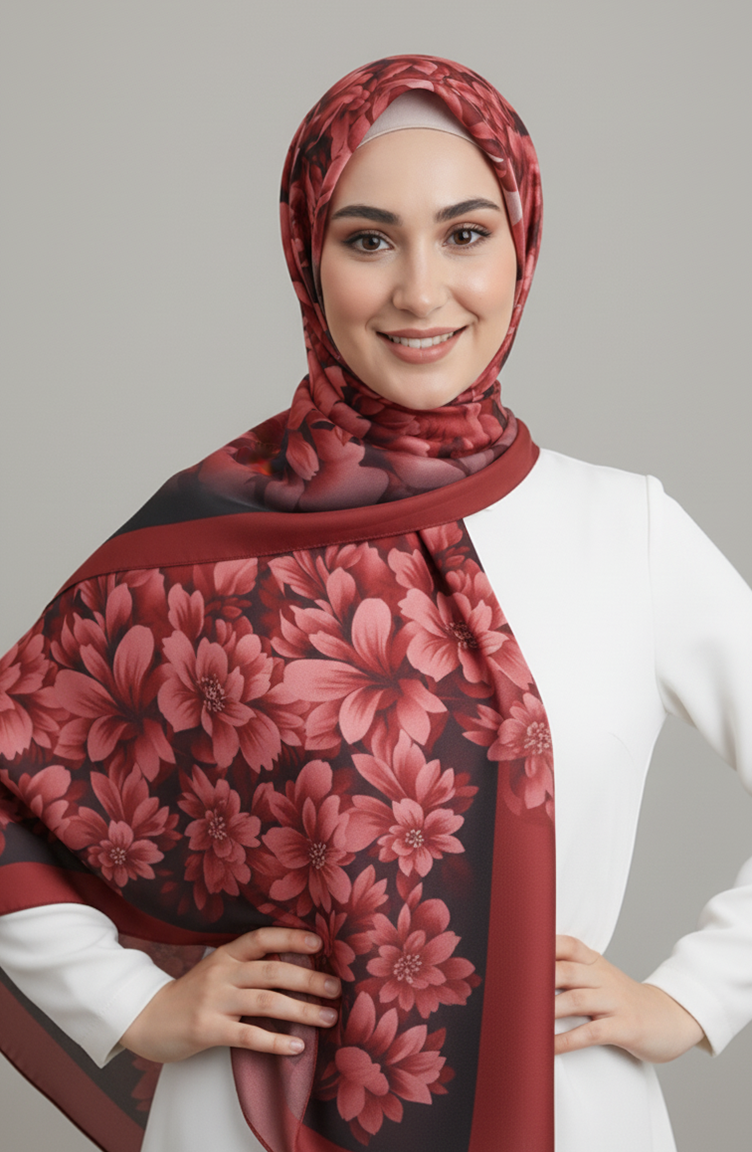Floral Patterned Scarf 1014-04 Coral 1014-04