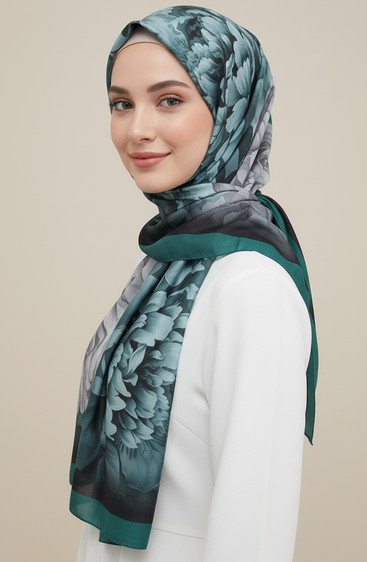 Floral Patterned Scarf 1014-05 Emerald Green 1014-05
