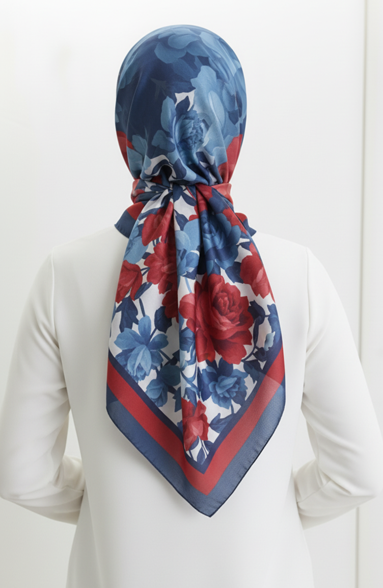 Sjaal Met Bloemenpatroon 1015-04 Marineblauw 1015-04