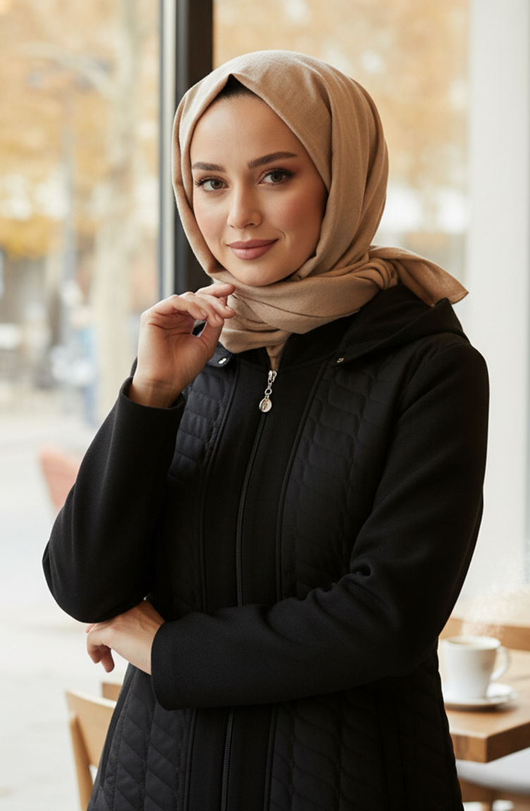 Plus Size Kasjmierjas Met Bontvoering 6247-01 Zwart 6247-01