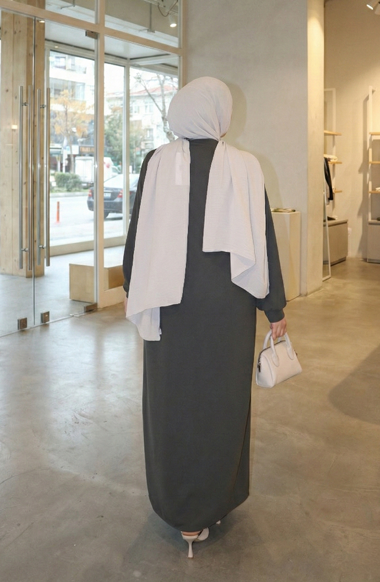 Robe Hijab à Boutons 2193-01 Kaki 2193-01