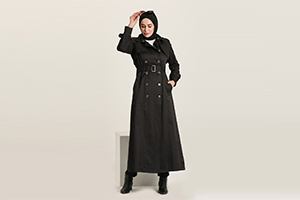 Double Breasted Front Back Cape Lined Topcoat Black