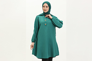 Button Detailed Tunic with Elastic Sleeves