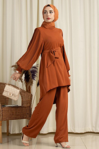 belted balloon sleeve suit
